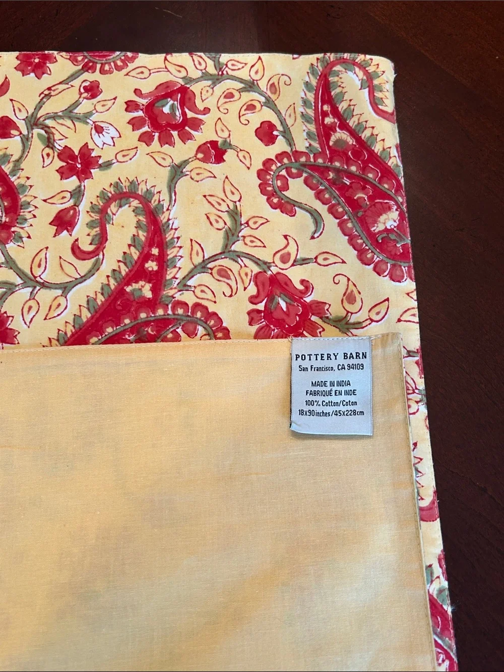 Pottery Barn Yellow and Red Paisley Table Runner 18”x90”